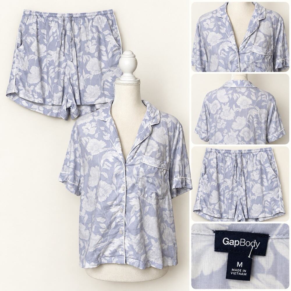 GapBody Women’s Medium Linen Blend Floral Pajama Set Button Top & Shorts
